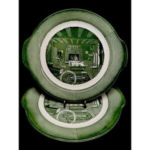 Set of 2 Vintage Colonial Homestead Royal Green Handled Plates platters 11 inch